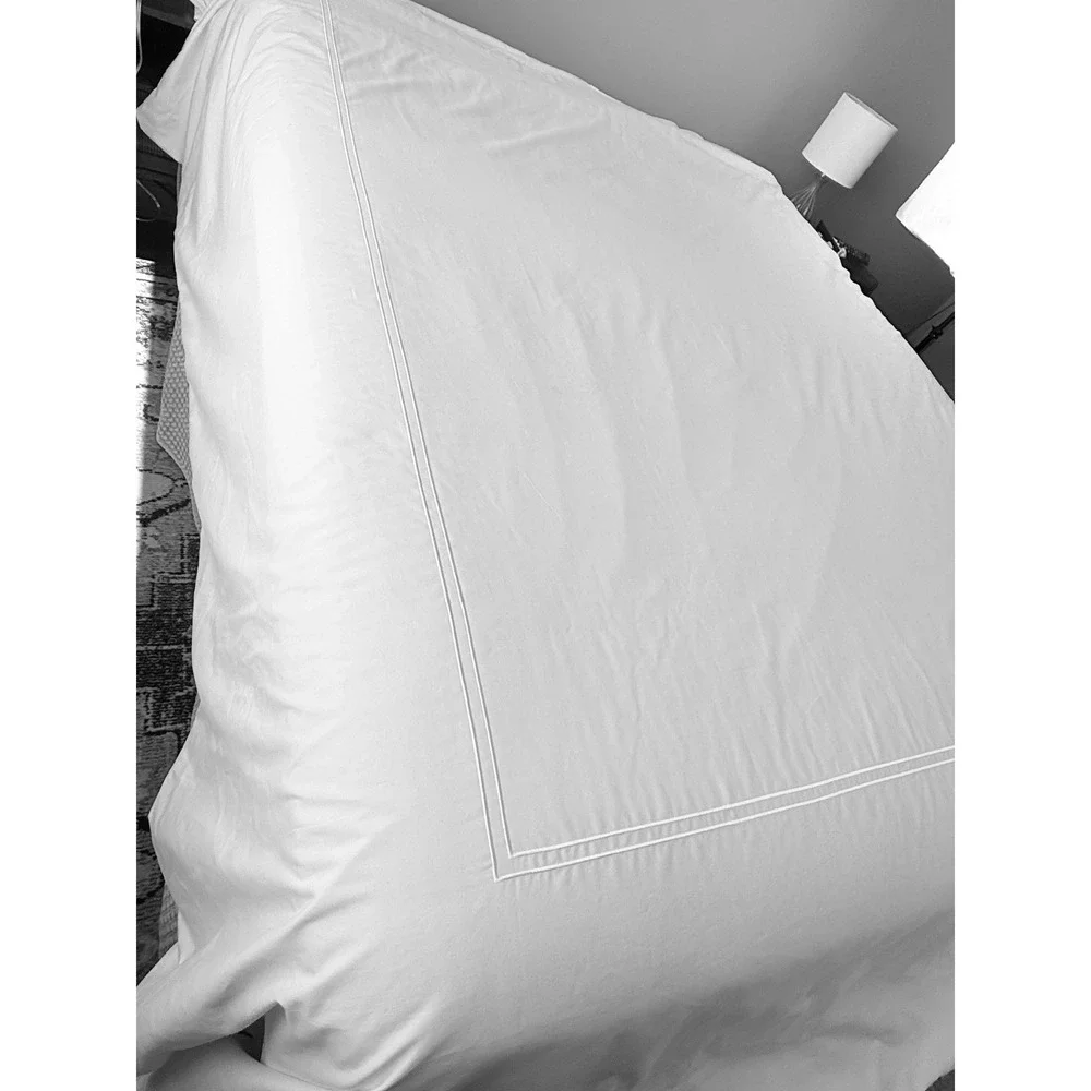 Cuddledown Queen Duvet Cover White 100% Cotton Double Row Embroidered Hotel